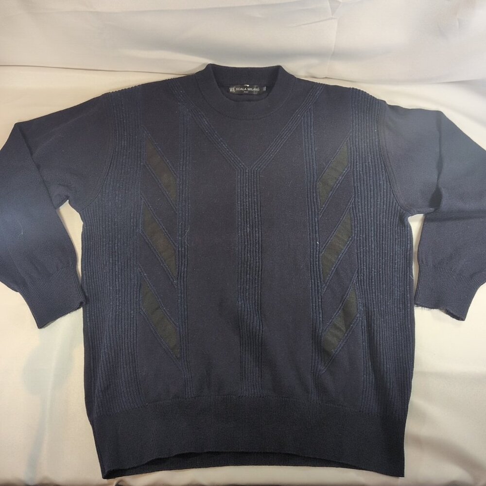 Scala Milano XXL Sweater Knit Navy Blue Black Italy Wool Acrylic Men Long Sleeve